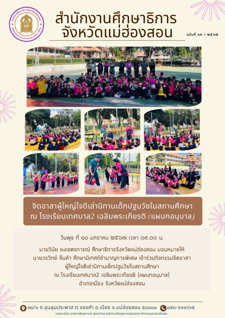 จิตอาสาผู้ใหญ่ใจดีเล่านิทานเด็กปฐมวัยในสถานศึกษา   ณ โรงเรียนเทศบาล2 เฉลิมพระเกียรติ (แผนกอนุบาล)