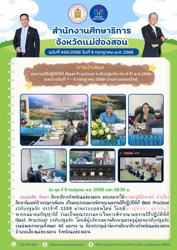 พิจารณาผลงานวิธีปฏิบัติที่ดี (Best Practice) ระดับปฐมวัย ประจำปี 2568